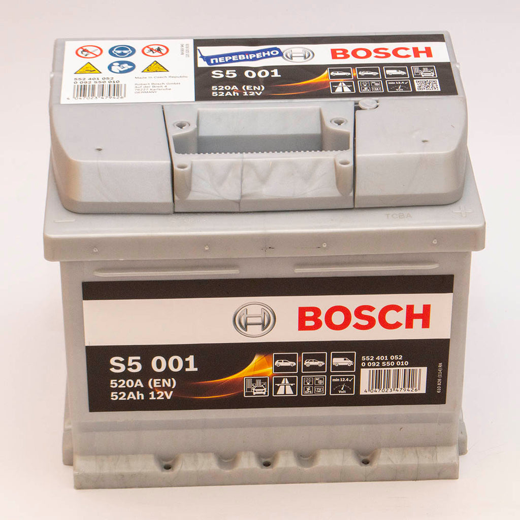 Автомобільний акумулятор Bosch S5001 6СТ-52Аh 520A плюс справа (-/+) (0092S50010)<br></br>